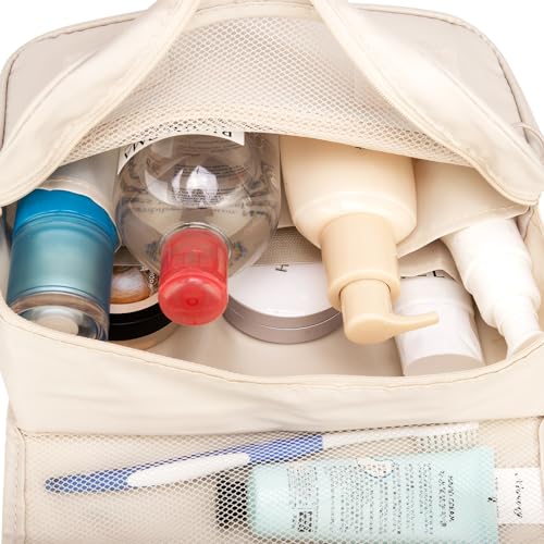 Image of Hanging Travel Toiletry Bag Cosmetic Make up Organizer for Women and Girls Waterproof (Beige)
