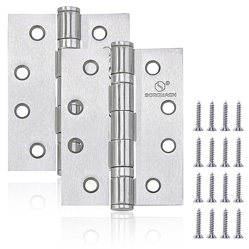 2 Pcs Satin Nickel 4 inch(100 x 75 x 2.5 mm) Heavy Duty External & Internal Ball Bearing Door Hinges for Wood