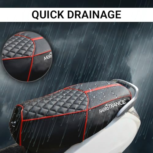 Image of Mototrance Black Red | PU Leather Designer | Anti-Slip | Waterproof | Ergonomic Design | Custom Fit | Bike Scooty Seat Cover | MTSC-303-BLRD | Compatible with Yamaha Ray-ZR