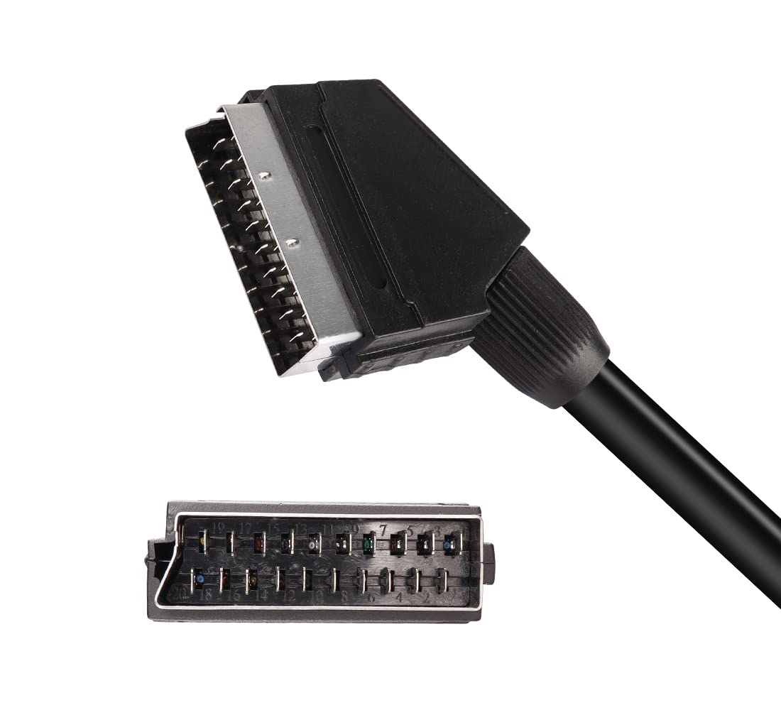 YAODHAOD Câble SCART galvanisé 1,5 m 21 pôles, blindé multiple, fiche de précision, Full HD (mâle vers mâle)