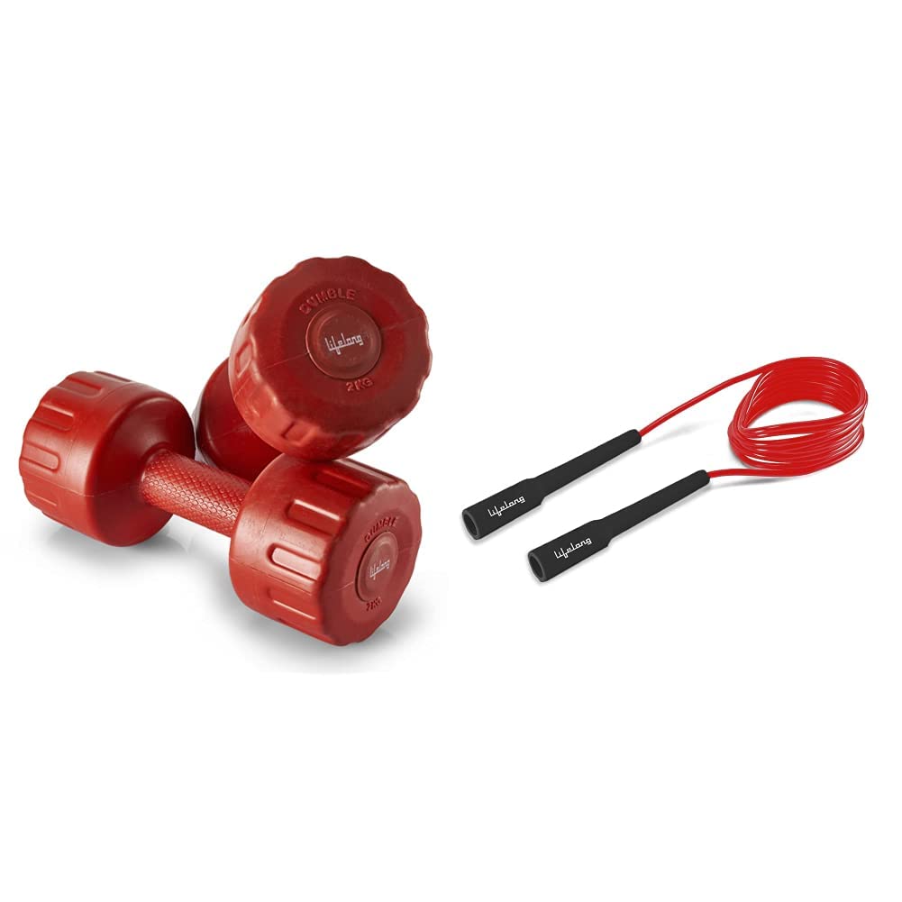 Lifelong Adjustable PVC Dumbbells for Home Gym Fitness + Lifelong Gym Accessories Skipping Rope - 2kg, Red - Pack of 2 (B0977FHCXN) Amazon Price History, Amazon Price Tracker
