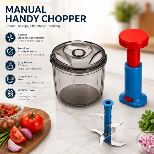 Image of TheXpert Vegetable Chopper for Kitchen | Chopper for Kitchen Use | Manual Food Chopper with Stainless Steel Blades | Food Grade Plastic | Easy to Use Kitchen Tool (1100ml Push Chopper)