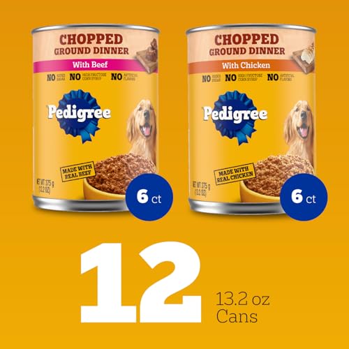 Pedigree Chopped Ground Dinner Wet Dog Food Chicken & Beef Variety Pack, 13.2 oz. Cans (12 Count, Pack of 1)