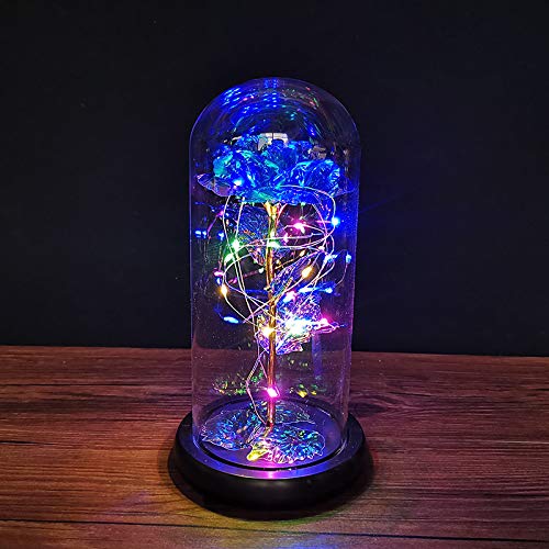 Artificial Flowers,Galaxy Infinity Rose Under Glass Dome with Led Light,Thanksgiving,Christmas,Mother s Day, Home Office Decor,Anniversary,Valentine s Day Best Gifts for Girlfriend Wife Women(Blue)