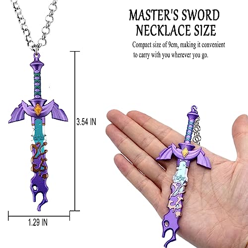 MEETCUTE Vintage Unisex Pendant Necklace,The Legend of Zelda Tears of the Kingdom Master's Sword Necklace Cosplay - Purple2
