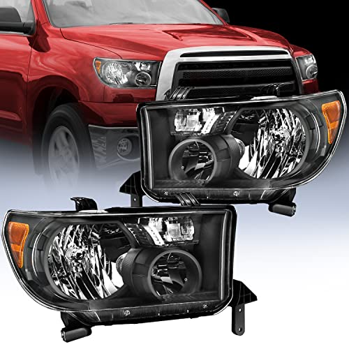 Image of Nilight Headlight Assembly for 2007 2008 2009 2010 2011 2012 2013 Toyota Tundra 2008-2017 Sequoia Headlamps Replacement Black Housing Amber Reflector Driver and Passenger Side