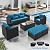 wudipatio 6 Pieces Outdoor Patio Furniture Sets with Furniture Cover, PE Rattan Wicker Patio Conversation Set with Tea Table (Peacock Blue, Rattan Storage Table)