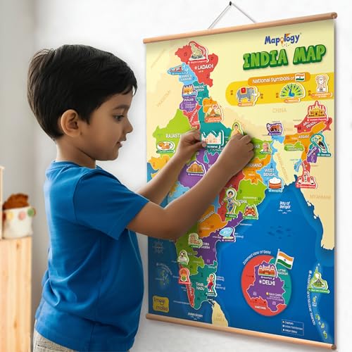 Image of Imagimake Mapology India Map with Reusable Stickers | Educational Toy | Kids Learning Toys For Age 6 Years+ | Best Birthday Gift for Kids Age 5,6, 7, 8