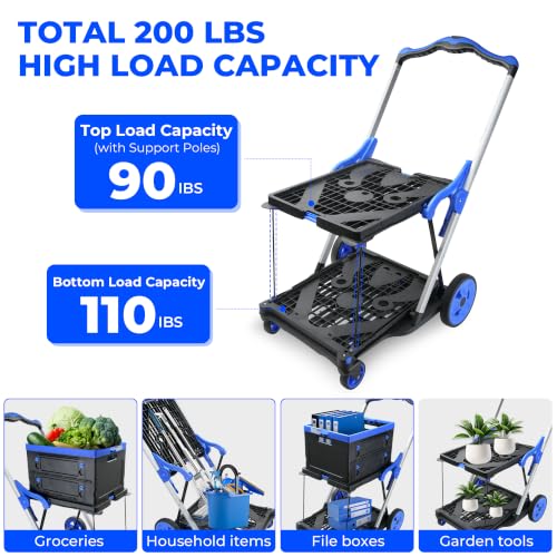 Collapsible Shopping Cart with Wheels – Heavy Duty Folding Utility Trolley 200 lbs Capacity, Removable 360° Swivel Wheels with Brake, Easy Fold & Store for Grocery Warehouse Office Picnic - Image 7