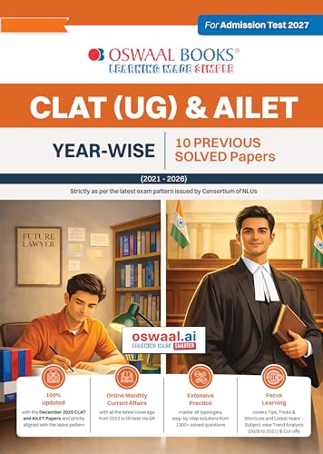 Oswaal CLAT (UG) & AILET| Year-wise| 10 Previous Solved Papers| (...