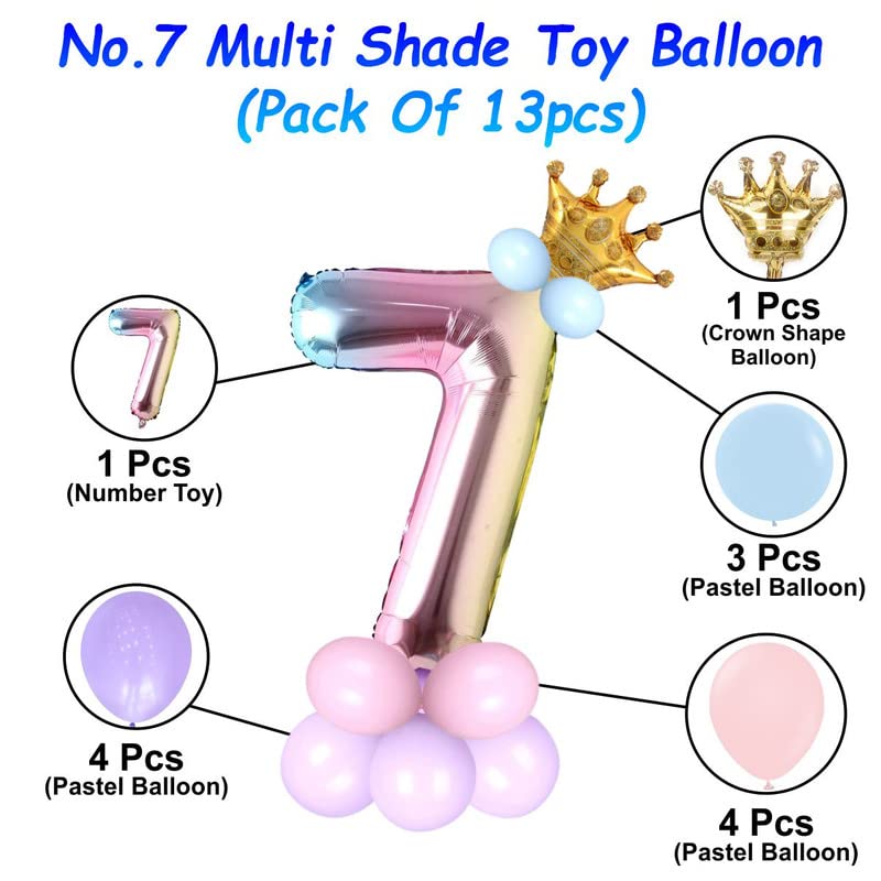 Image of Multicolor 32 Inches Numbers 7 Shape Large Big Foil Helium Balloons For Party Decorations In Happy Birthday Anniversary Office Items Materials Set Pack,1 Piece
