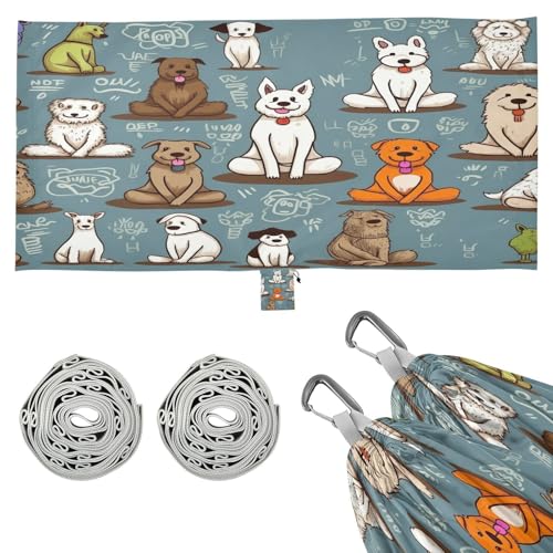 SDMKA Dog Yoga Doodle Camping Hammock, 330 lbs with 2 Tree Straps, Carry Bag, Single Portable Hammock for Outdoor/Indoor, Hiking, Beach, Backpacking, Travel
