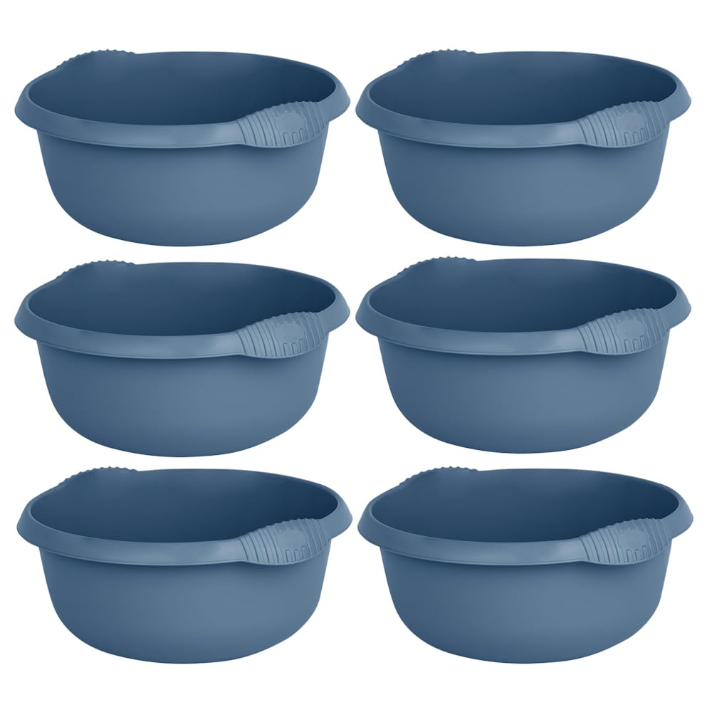 M1ss Navy Set Of 6 - 28Cm High Grade Plastic Round Bowl For Kitchen Sink, Multipurpose Basin Mixing, Washing Up Bowl Sink Tidy Organizer Household, Great For Home And Kitchen
