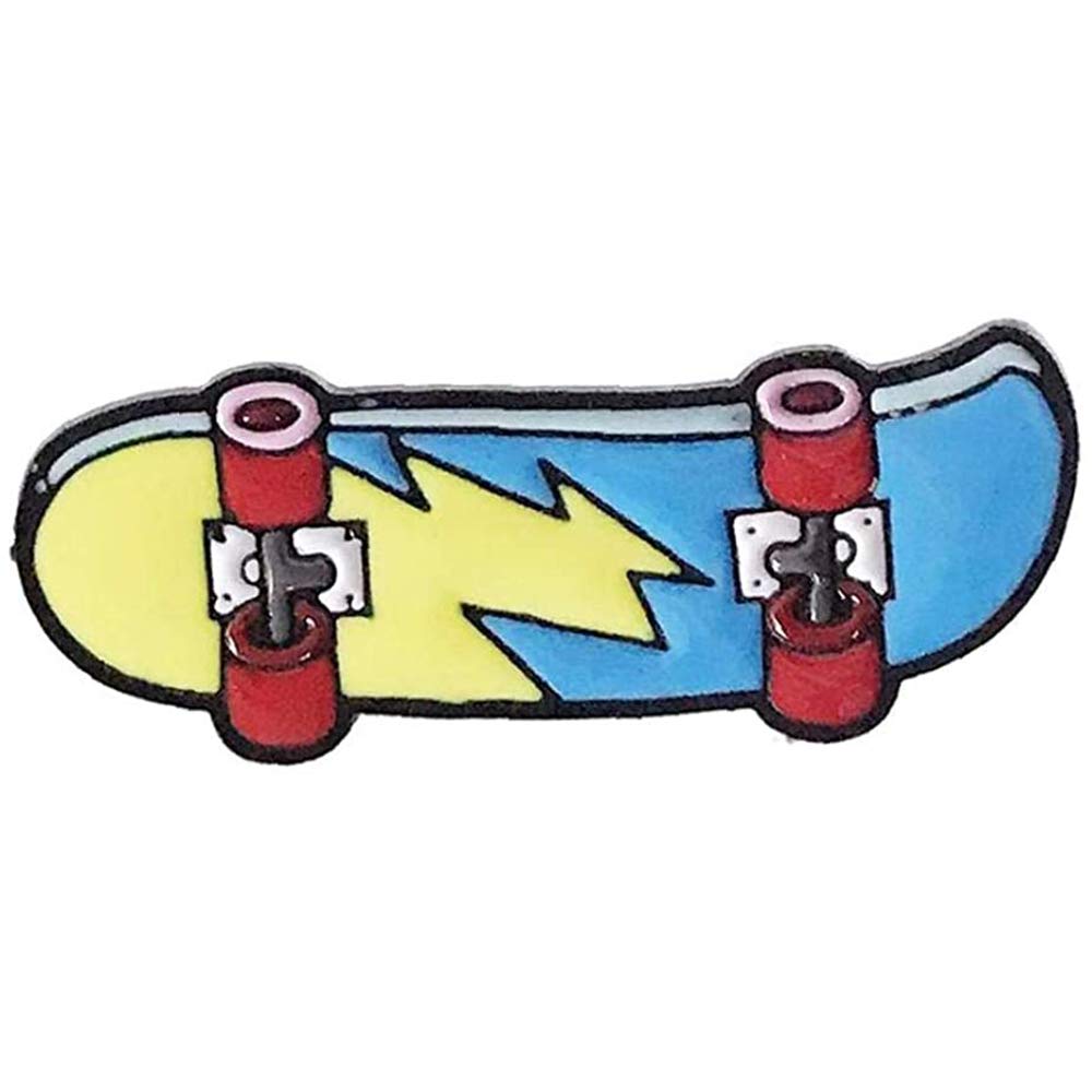Flairs New York Premium Handmade Enamel Lapel Pin Brooch Badge (Lightning Skateboard Yellow Blue, 1 Pin)