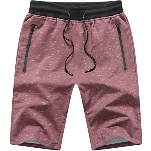 Tansozer Mens Jogger Shorts Cotton Athletic Shorts Zipper Pockets Casual Elastic Waist Drawstring Shorts Summer Workout Gym Sweat Shorts (Red, Large)