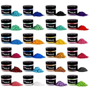 Rolio Premium Mica Powder Pearlescent Color Pigment – Art Set for Epoxy Resin – for Soap Making, Nail Polish, Lip Gloss, Eye Shadow, Slime & Candle Jars – 10g, 24 Jars – (Original Set)