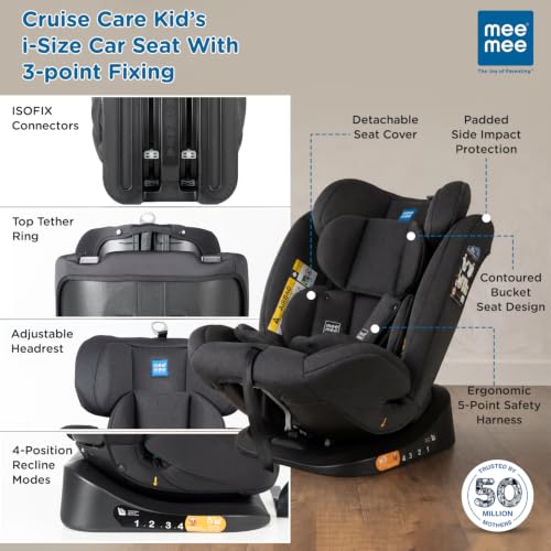 Image of Mee Mee Cruise Care Baby Car Seat for Newborn & Toddler (0-10 Years), Up to 40kg, 5-Point Safety Harness, Adjustable Headrest - Grey