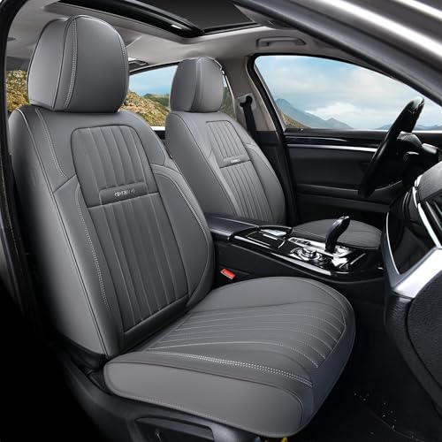Image of Coverado Front Seat Covers, Car Seat Cover, Gray Seat Covers for Cars, 2PCS Car Seat Protector, Waterproof Faux Leather Car Seat Cushion, Luxury Seat Cushions, Auto Seat Covers Fit for Most Vehicles