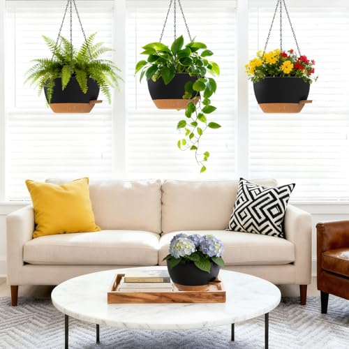 Set of 3-10 Inch Self Watering Hanging Planters for Indoor Outdoor - image 3