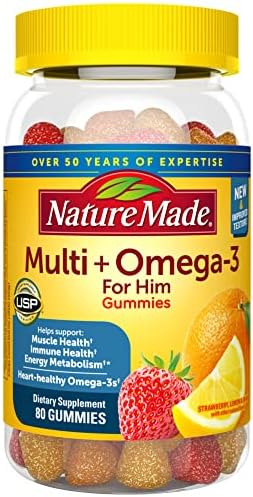 Nature Made Multivitamin for Him with Omega-3, Mens Multivitamins for Daily Nutritional Support, Multivitamin for Men, 80 Gummy Vitamins and Minerals, 40 Day Supply