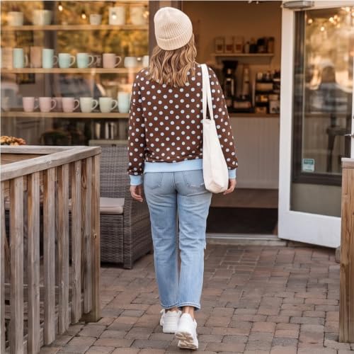 Gumipy Polka Dot Sweatshirt Women Color Block Crewneck Sweatshirt No Hood - image 6
