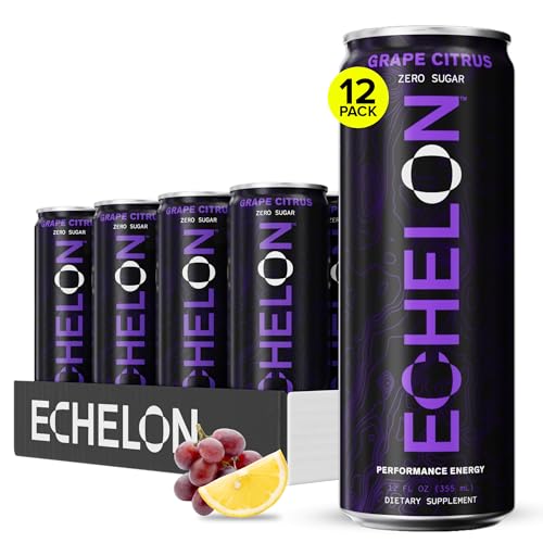 Echelon Performance Energy Drink Grape Citrus Zero Sugar 200mg Natural Caffeine Muscular Endurance Nootropic Focus Prebiotic Fiber B Vitamins 12 Cans