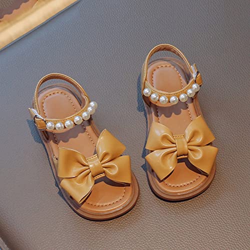 Girls' Sandals Summer Children's Soft Sole Shoes Fashion Girls' Bow Princess Shoes Baby Beach Shoes Girl Dress Shoes (Yellow, 7.5 Toddler)3