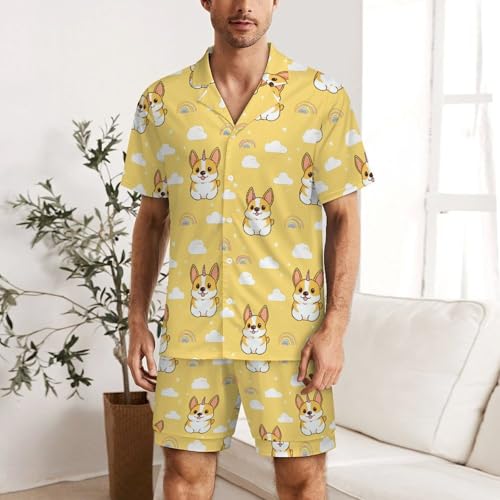 Corgi Dog Mens Pajamas Set Short Sleeve Sleepwear Summer Pjs Sets 2 Piece Loungewear Nightwear2