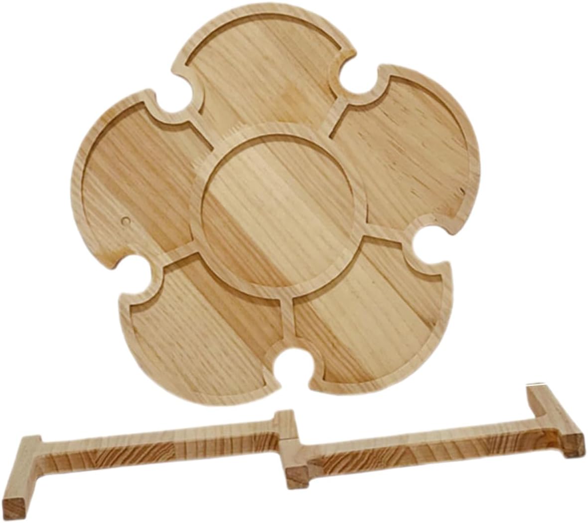 Uonlytech Portable Folding Picnic Table Outdoor Wine Rack Wooden Beverage Desk for Beach Camping BBQ Patio with 35cm Diameter Petal Tray