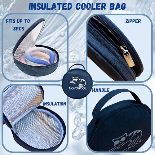 2 Pack Neck Cooling Tube with Insulated Bag - Reusable Ice Ring Neck Cooler Indoor Outdoor - Wearable Cooling Wrap - Relief for Summer and Hot Flashes - Ice Ring Freezes Under 64℉(Purple+Blue)