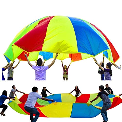 WUYEA Juguete para Actividades de Grupo de paracaídas Rainbow Umbrella Parachute Juguete de Desarrollo Infantil y Deportivo para niños, Interiores y Exteriores,4mfor12/18players
