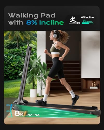 Image of TREAFLOW Walking Pad Portable Under Desk Treadmill with Incline 2.5HP for Home Office 265 lbs Capacity Remote Control LED