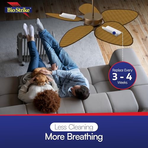 Image of BioStrike Ceiling Fan Air Filters for Blades - Dust & Allergen Catcher - Peel & Stick, Universal Fit - Fan Blade Filter Air Purifier Pads - Made in USA - 1 Pack (Includes 2 Filters)