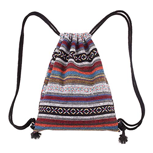 Monique Stripes Knit Drawstring Bag Sport Backpack Large Shoulders Bag Casual Daypack Purse Travel Tote Grey