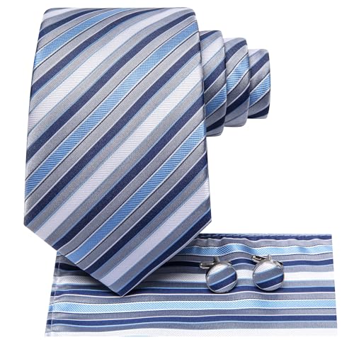 Image of Hi-Tie Mens 70inches Tie Set Extra Long Necktie for Men Cufflinks Handkerchief Big Tall Men Business Wedding
