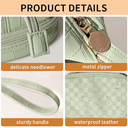 Abiudeng Makeup Bag Travel Make up Bag Large Capacity Toiletry Organizer Bags with Compartments for Women Portable PU Waterproof Cosmetic Bags-C-Green - Image 3
