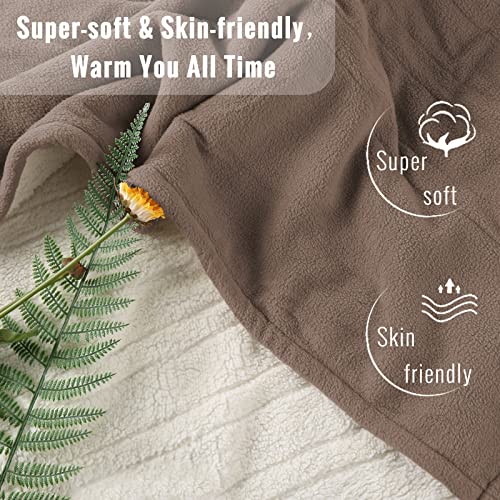 Electric Throw Blanket Comfortable Polar Fleece & Sherpa Soft Warming Heated Blanket, 4 Heating Levels & 3H Auto Shut Off, Fast Heating, Machine Washable, 50"X60", Color Flaxen #TOP1