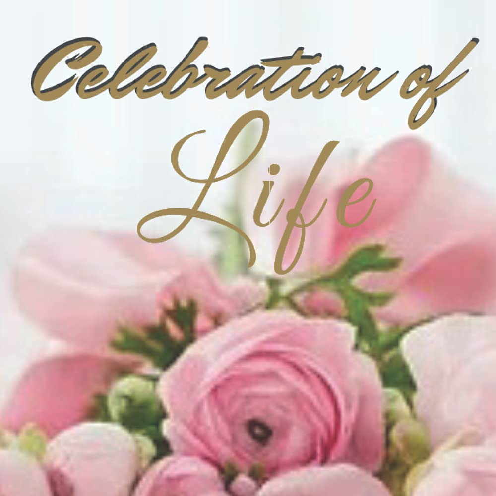 Funeral Guest Book With Roses Pink Flowers Celebration of Life Guest