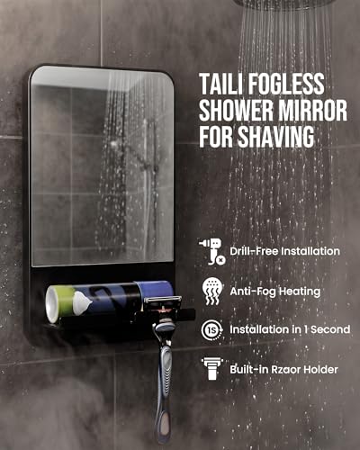Image of TAILI Shower Mirror Fogless for Shaving with Razor Holder - Fog Free Suction Mirrors, Removable & Shatterproof Anti-Fog Shower Mirror, Bathroom Shower Accessories for Men & Women, K9 Anti-Fog Mirror