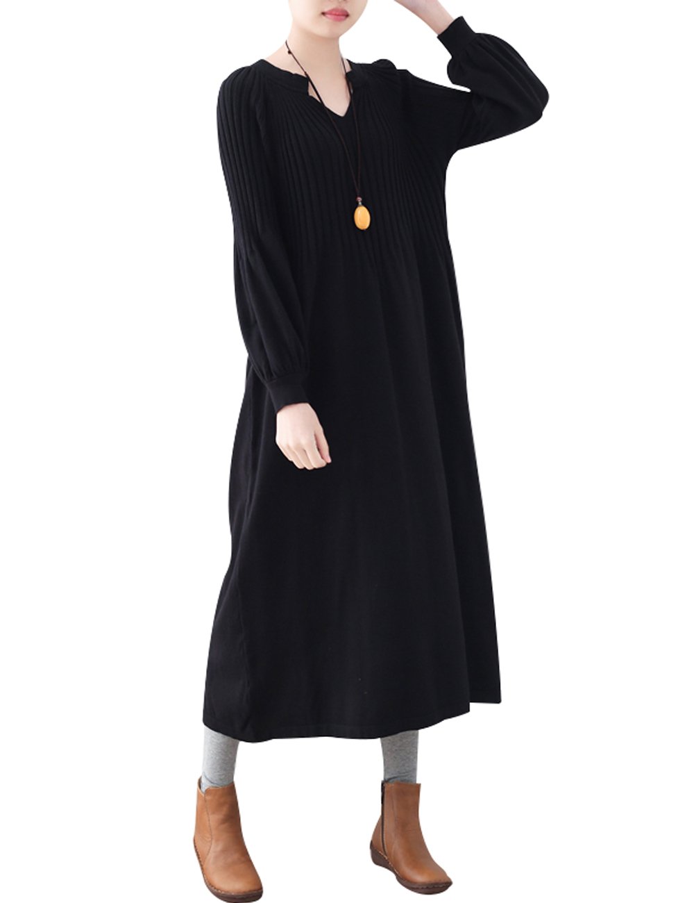 Youlee Donna Inverno Autunno Lana Maglione Vestito Abiti Lunghi a Manica lungaa