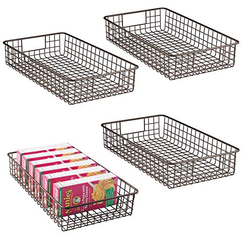 mDesign Juego de 4 canastos de alambre fabricados en metal – Cesta de almacenaje multiusos ancha para encimera, cocina, despensa, etc. – Ideal como caja organizadora para el armario – color bronce