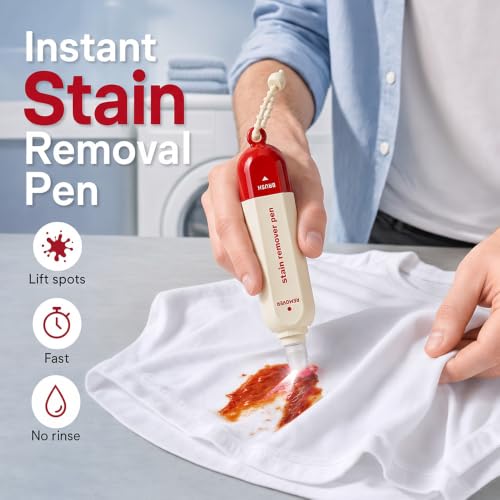 Image of Double-Headed Instant Stain Remover Pen - Dual-Tip Waterless Stain Remover for Oil, Wine & Food Stains, Compact Travel Spot Cleaner for Clothes, Office, Car, Home,1 Pcs - Red
