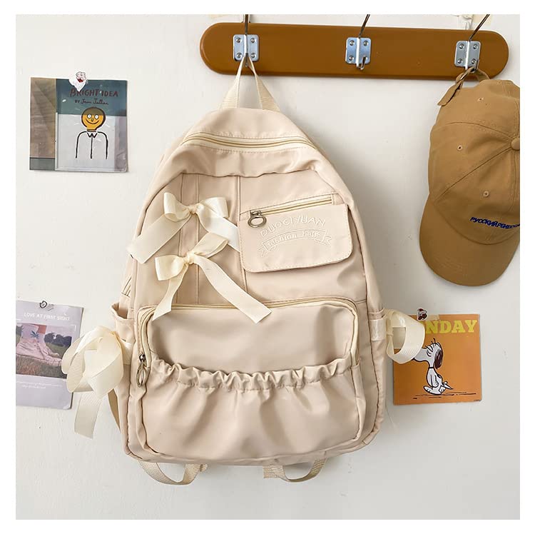 Coquette Backpack Bow Tie Preppy Cute Backpack, Beige, 11.82 x 15.75 x 5.91 inches, College/University Daypack Backpack with Large Capacity and Ribbon Design3