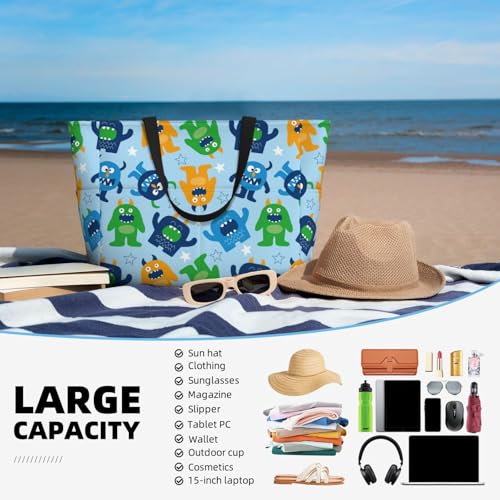 Cartoon Monster Large Beach Bag Waterproof Sandproof Swim Tote Pool Bag For Women With Zipper4