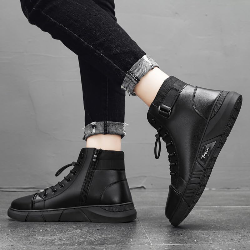 Image of Men's Italian Handmade High-Top Leather Boots Men's Motorcycle Shoes Non-Slip Soft Business Boots44