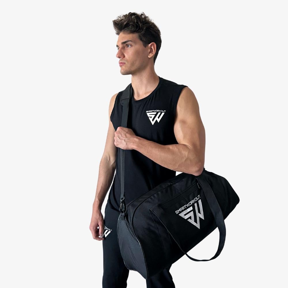 SmartWorkout - Sac de Sport 34 L - Duffel Bag Fitness Noir Unisex Léger et Grande Capacité - Anses, Bandoulière et 2 Poches Intérieures