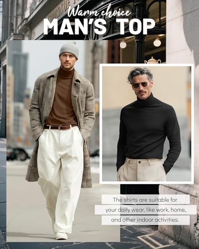 Ficerd 3 Pack Men's Big and Tall Turtleneck Shirts Cotton Long Sleeve Turtle Neck Tops Plus Size Loose Fit Basic Tee4