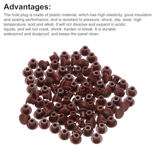 Image of MECCANIXITY 300pcs Plastic Hole Plugs, 5mm (3 /16 Inch) Red Brown Screw Caps Cover Snap in Locking Round Button Top Shelf Plugs for Cabinet Cupboard Bookcase License Plate Furniture