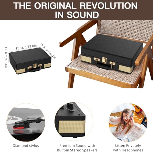Trynnay Plattenspieler Schallplattenspieler 3-Gang-Bluetooth, tragbarer Koffer-Vinyl-Player mit...