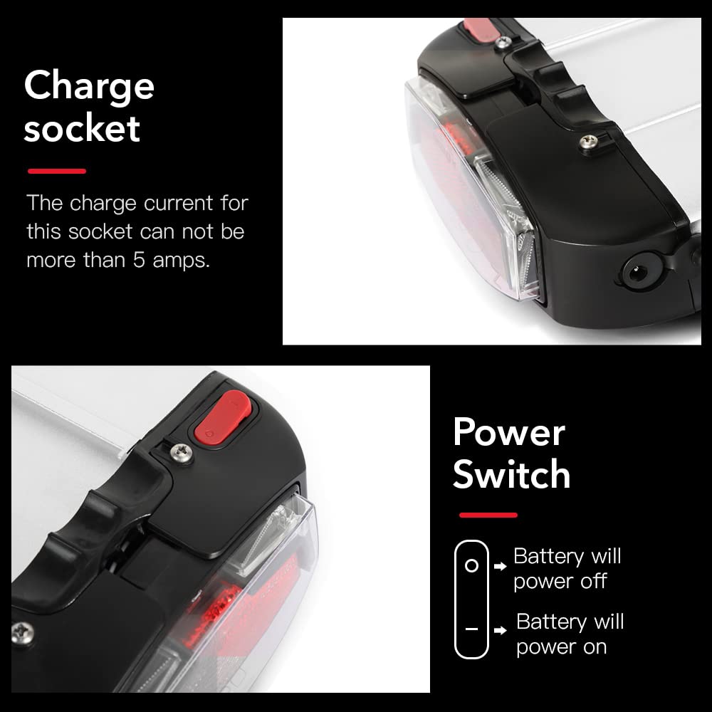 SEASON Batería Ebike de 36V Batería de Litio 14.5Ah/13Ah con portaequipajes Cargador para Kits de conversión de Bicicletas eléctricas Motor 0-800W